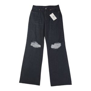 Prosperity Wide Leg Black Distressed High Rise Jeans 100% Cotton Size 28